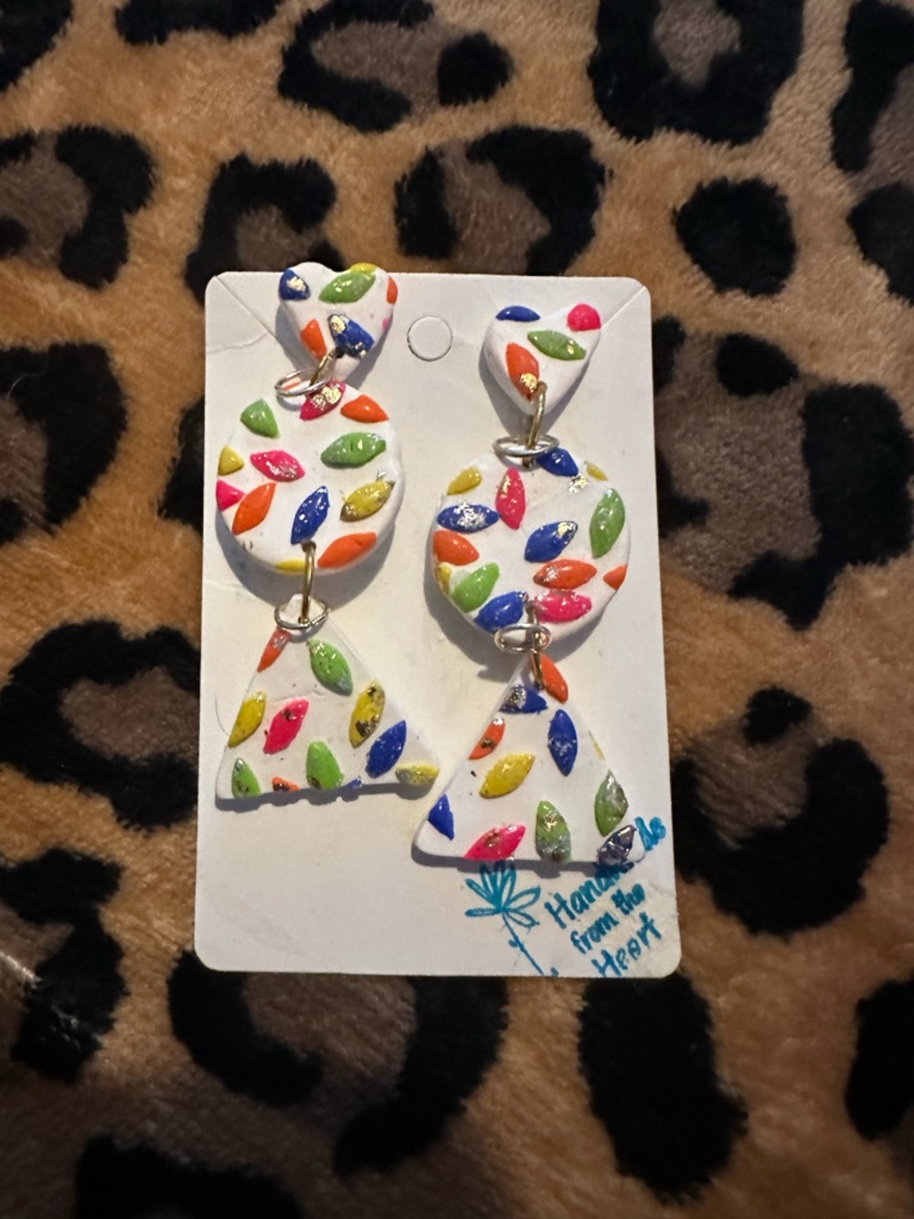 White Statement Drop Earrings with Multicolor Leaf Accents